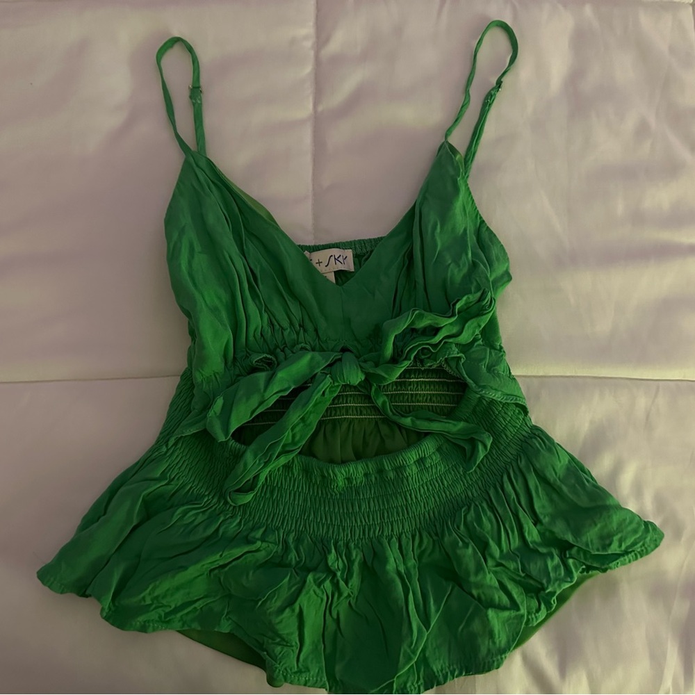 She + Sky Green Sleeveless Cut Out Top